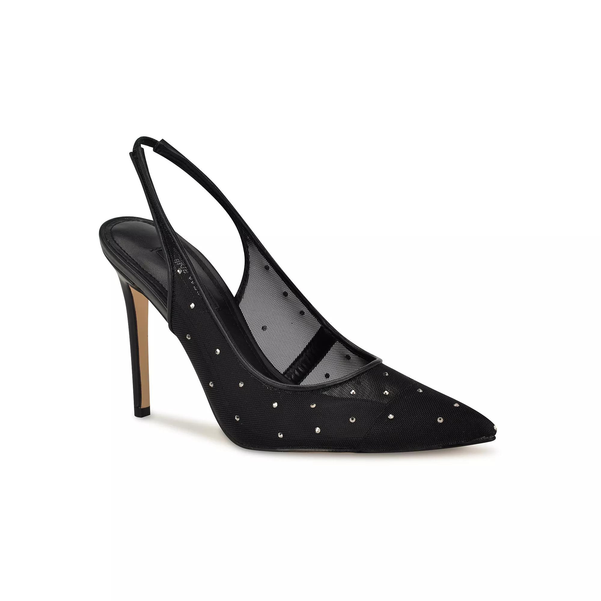 Nine West Feather Women's Sling Back Pumps, Size: 8.5, Black Mesh Product Image