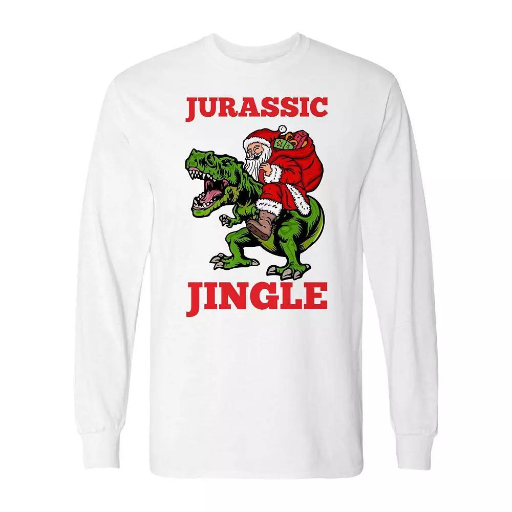 Men's Christmas Jurassic Jingle Trex Long Sleeve Graphic Tee, Size: XXL, Black Product Image