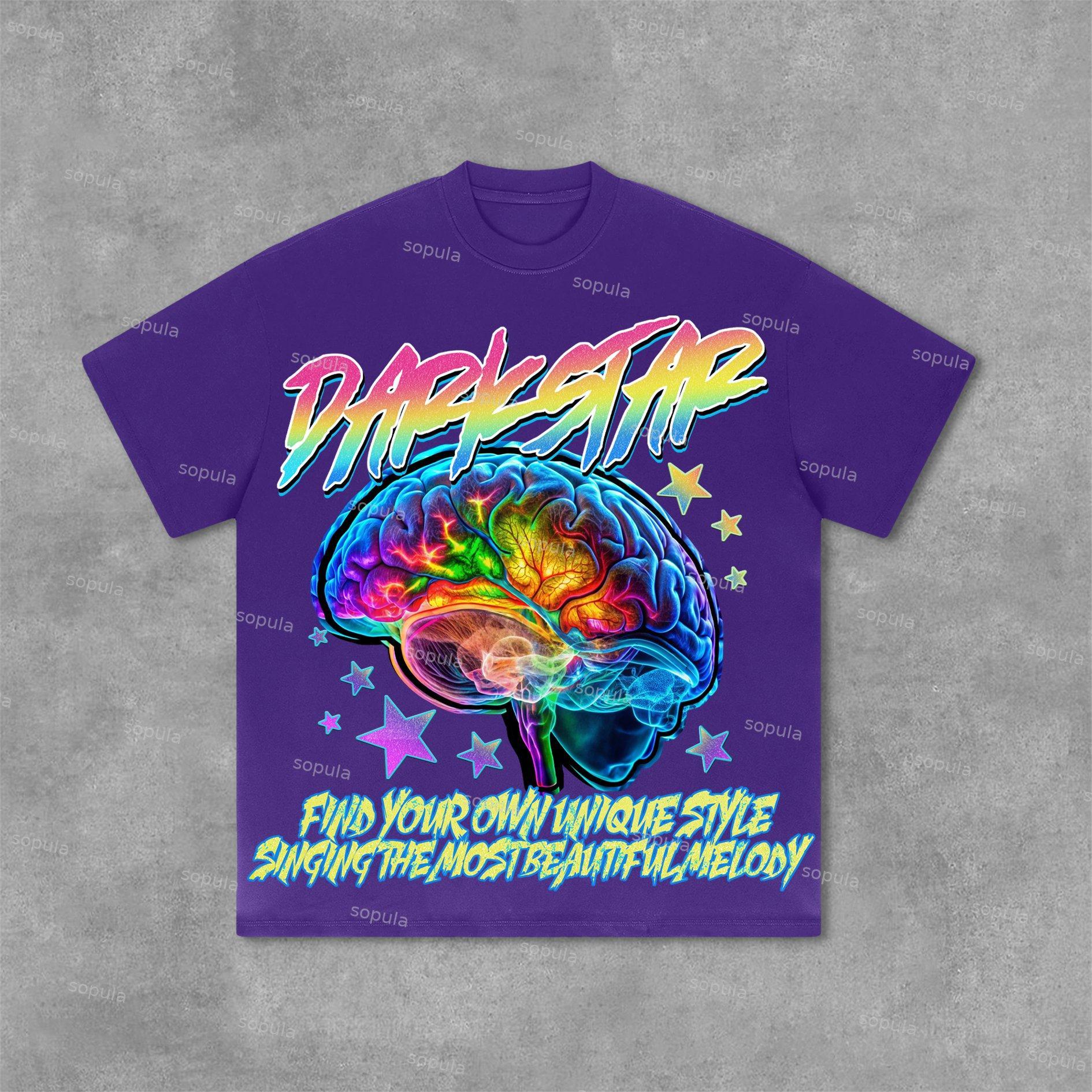 Sopula Darkstar Fun Color Brain Graphic Print Cotton T-Shirt Product Image