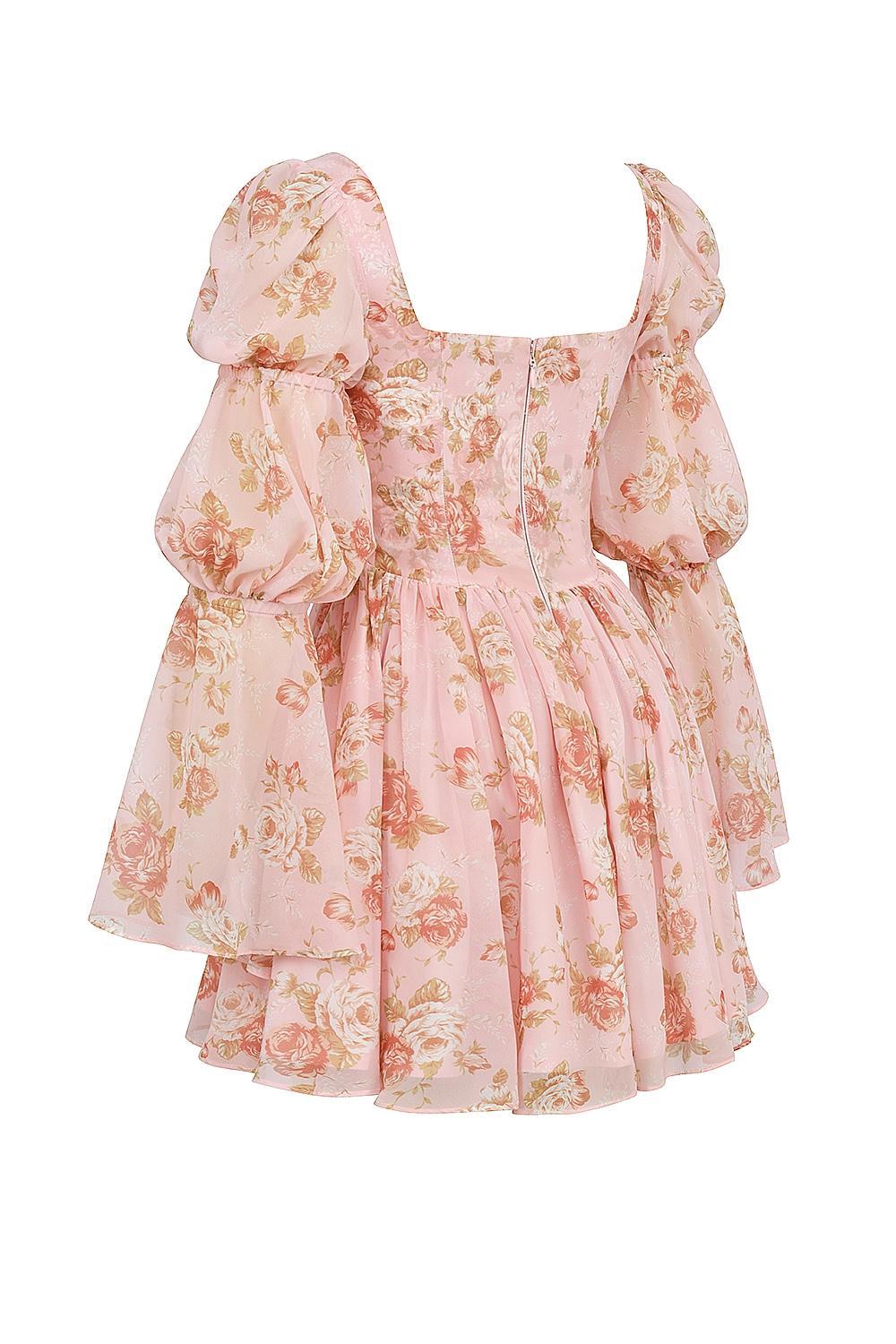 Sancia English Vintage Rose Print Puff Sleeve Mini Dress Product Image