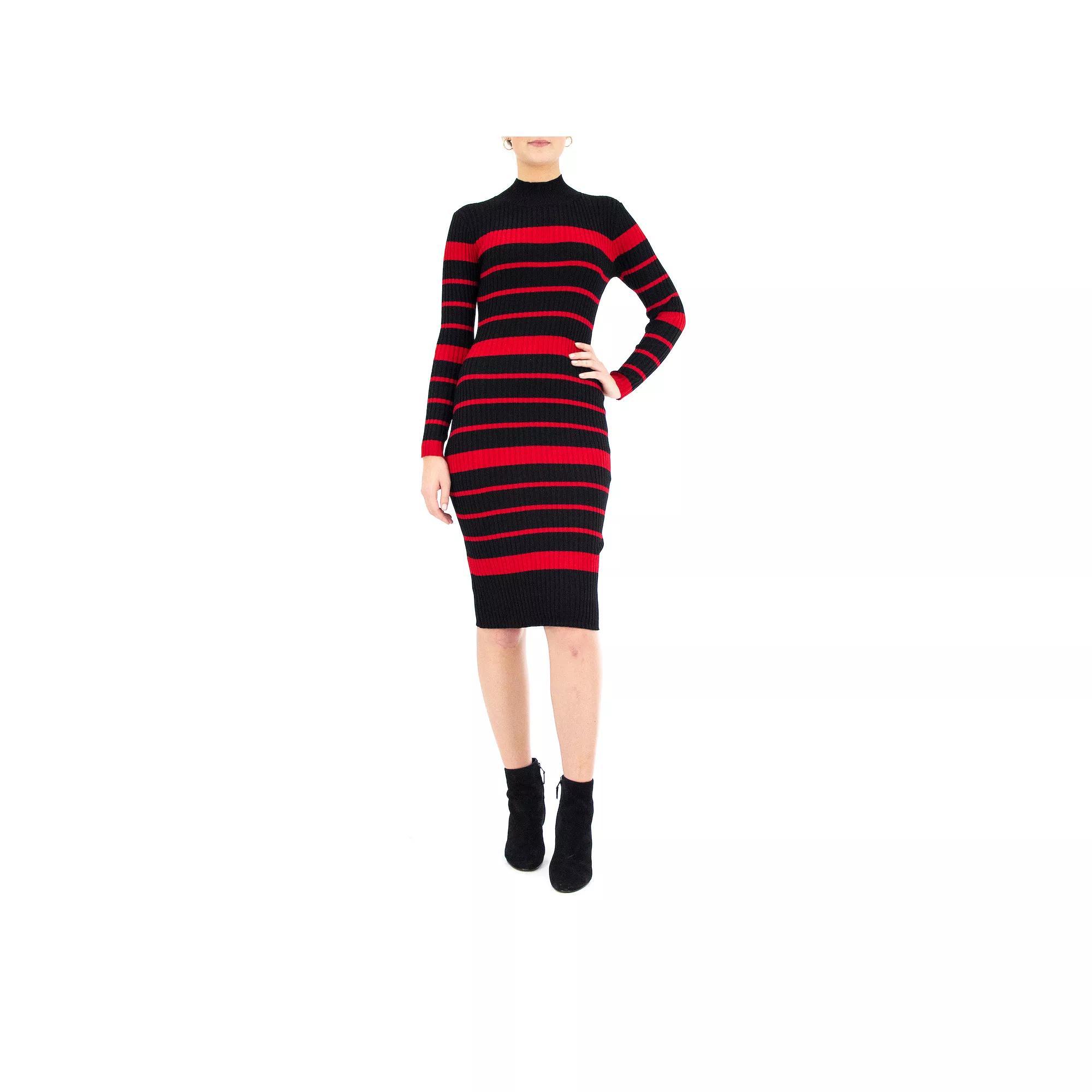 Women's Nina Leonard Striped Sweater Dress, Size: Medium, Dark Red Product Image