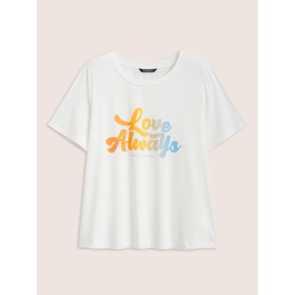 Plus Size Ombre Letter Print Crew Neck T-shirt White Women Casual Contrast Positive slogan Round Neck Everyday T-shirts BloomChic 14-16/1X Product Image