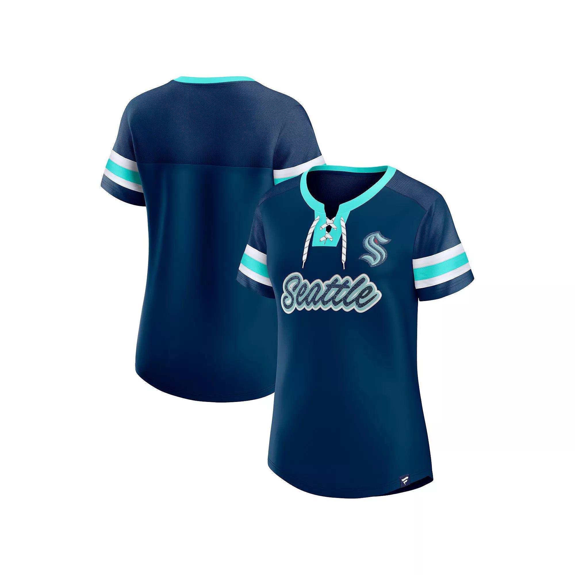Womens Fanatics Deep Sea Blue Seattle Kraken Iconic Athena Lace-Up T-Shirt Product Image