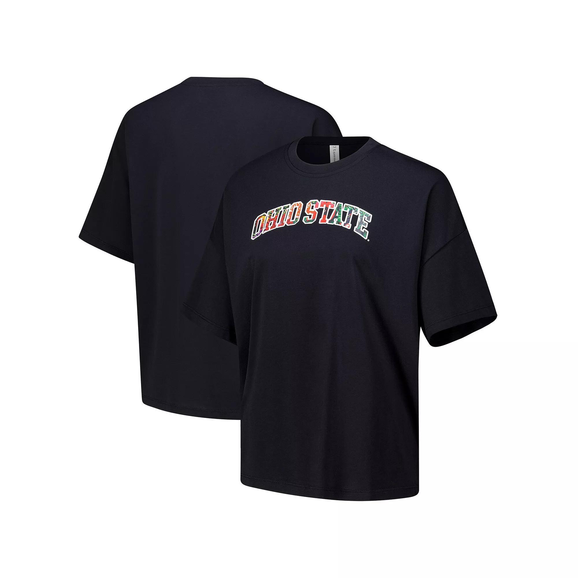 Women's Lusso  Black Ohio State Buckeyes Floral Applique T-Shirt, Size: Medium Product Image