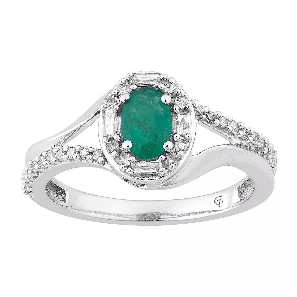 10k White Gold Emerald & 1/4 Carat T.W. Diamond Oval Halo Ring, Women's, Size: 8, 10k Whgold Product Image