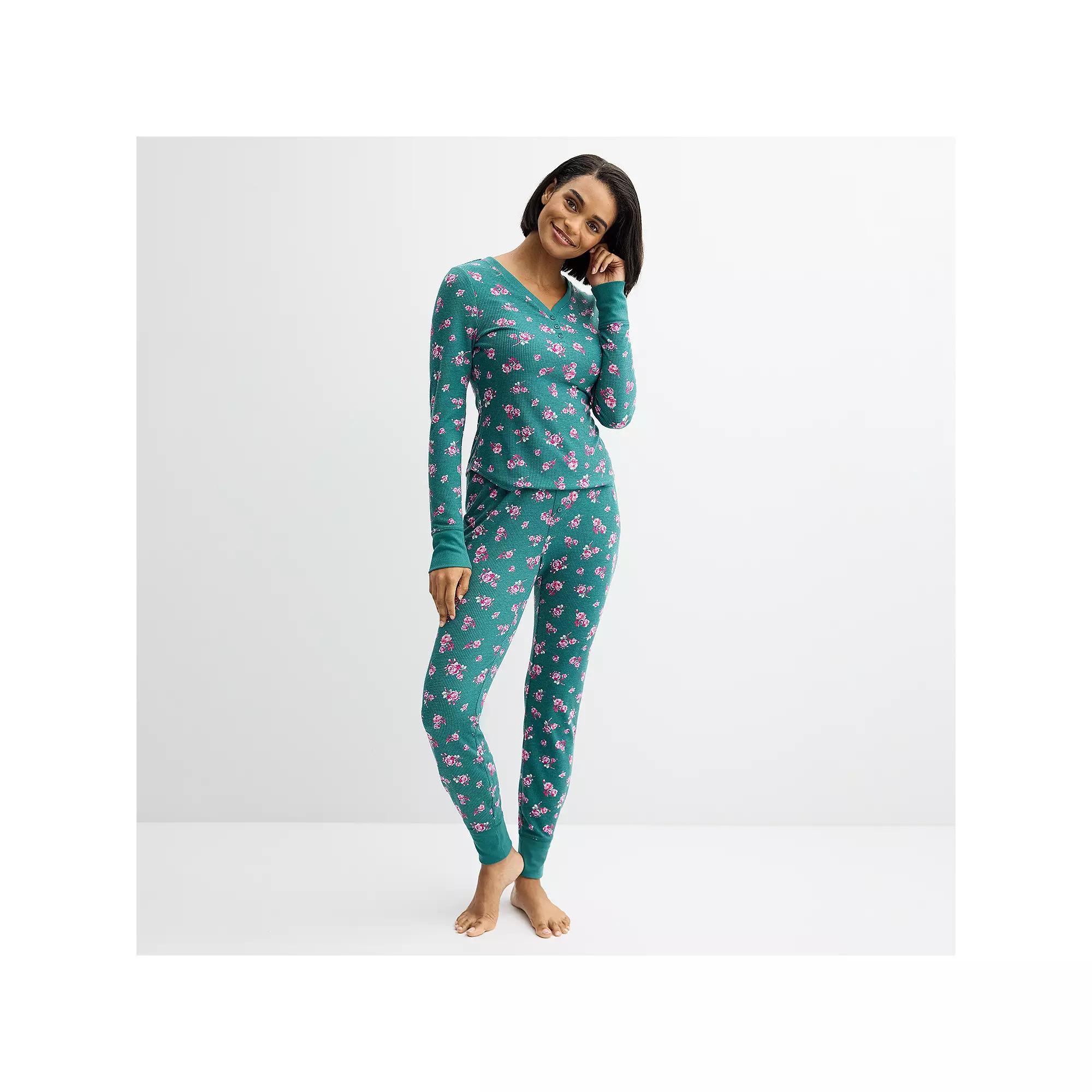 Petite Sonoma Goods For Life® Thermal Pajamas, Women's, Size: XXL Petite, Roses With Green Product Image