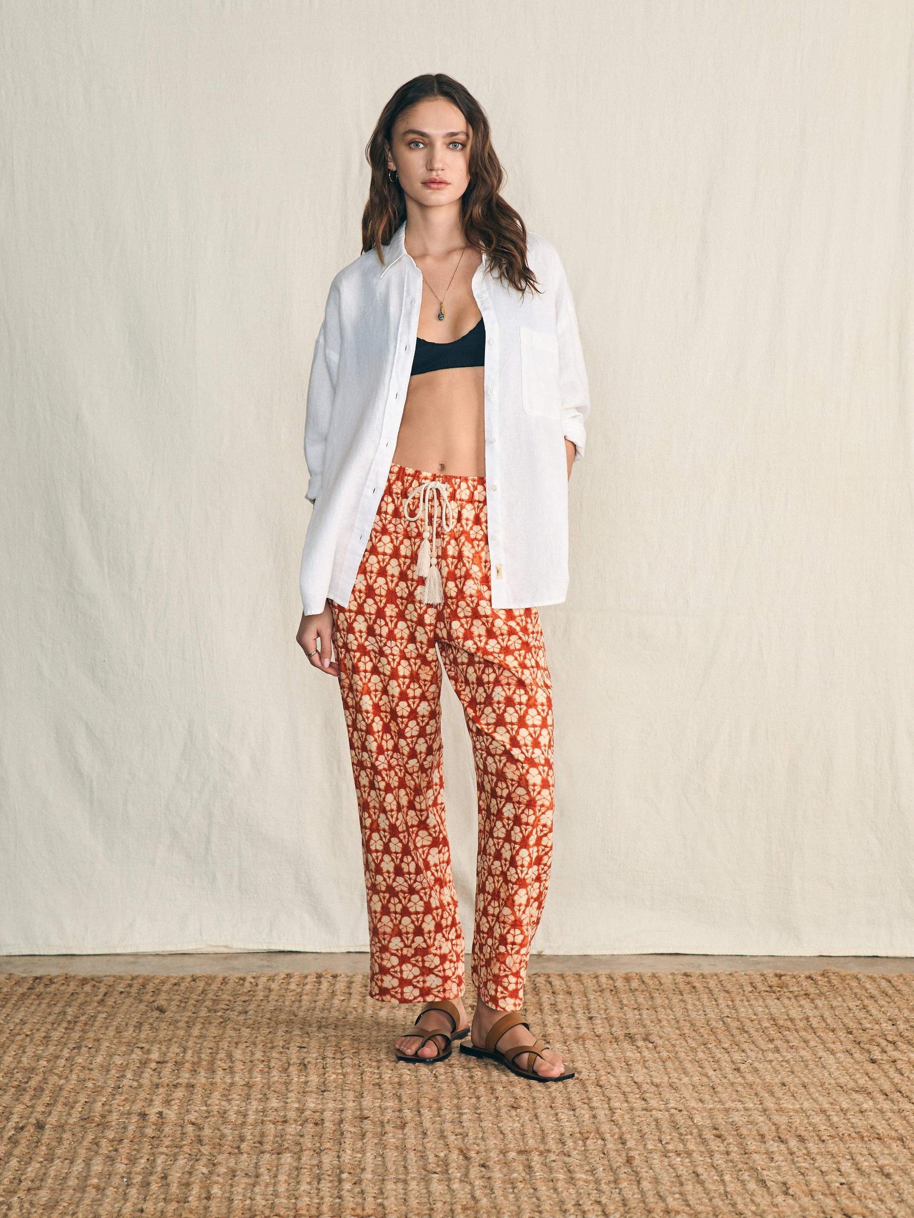Pacific Beach Linen Pant - Spiced Shibori Print Female Product Image