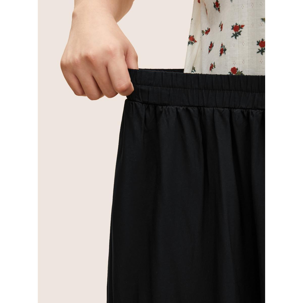 Plus Size Lace Panel Elastic Waist Side Seam Pocket Skirt Women Black Elegant Pleated Loose High stretch Side seam pocket Everyday Skirts BloomChic 22-24/3X Product Image