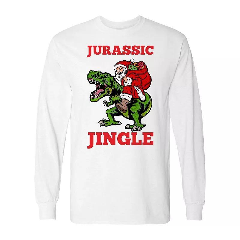 Men's Christmas Jurassic Jingle Trex Long Sleeve Graphic Tee, Size: XXL, Black Product Image