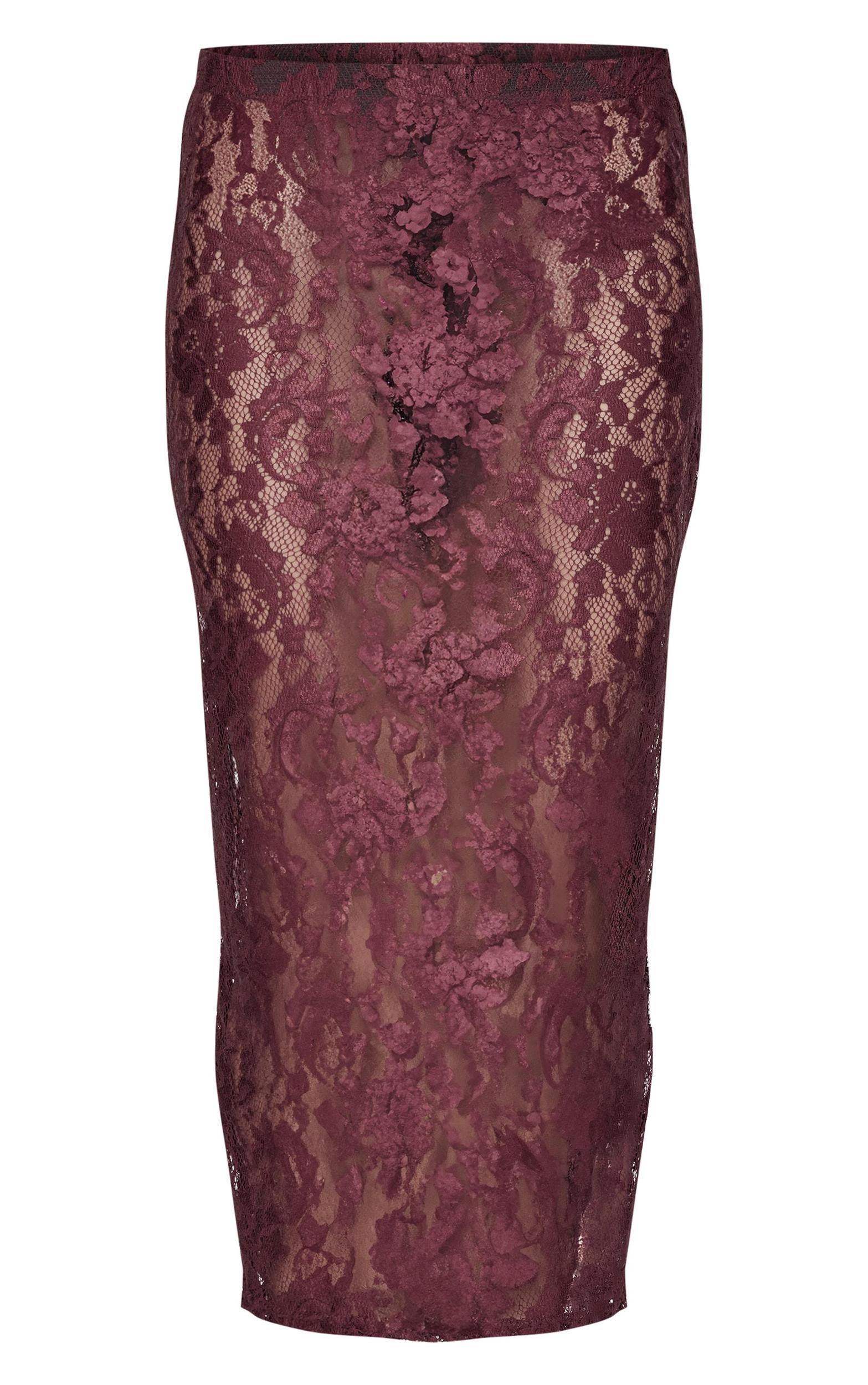 Burgundy Lace Maxi Skirt Product Image