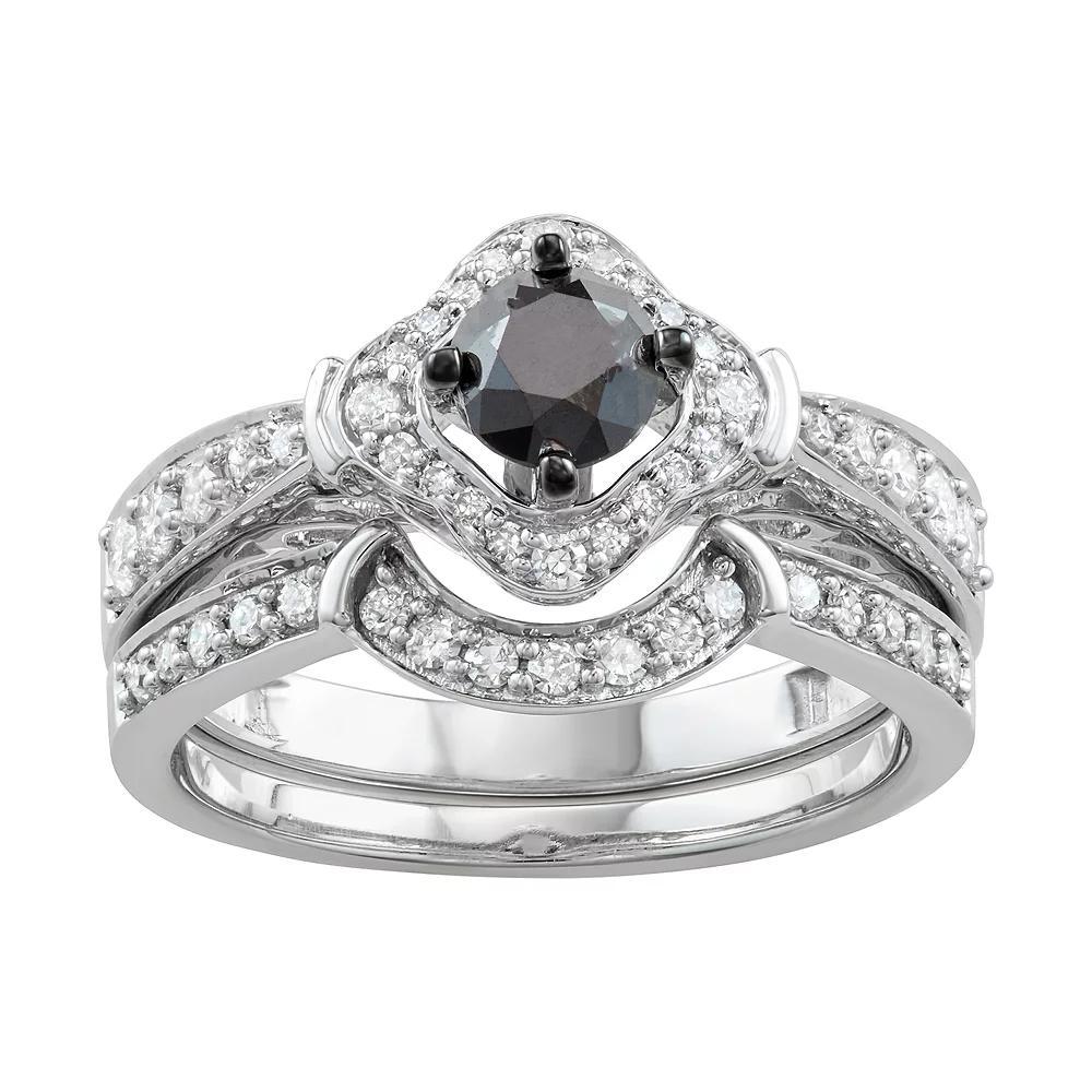 14k White Gold 1 Carat T.W. Black & White Diamond Engagement Ring Set, Women's, Size: 6, 14k Whgold Product Image
