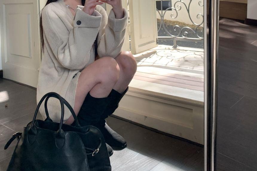 Oversized Cuff-Detail V-Neck Cardigan Product Image