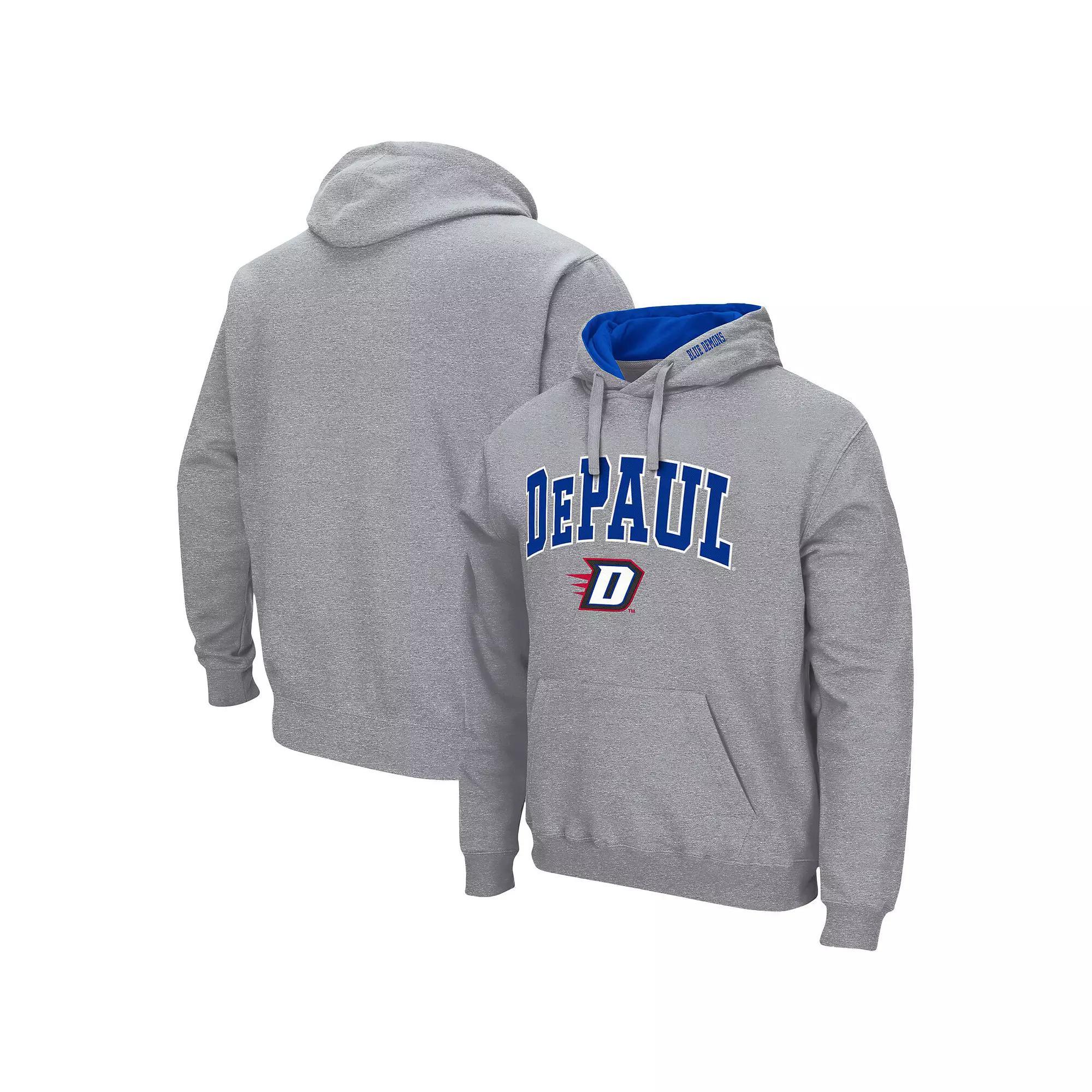 Men's Colosseum Heathered Gray DePaul Blue Demons Arch & Logo 3.0 Pullover Hoodie, Size: 2XL, Nc2 Grey Product Image