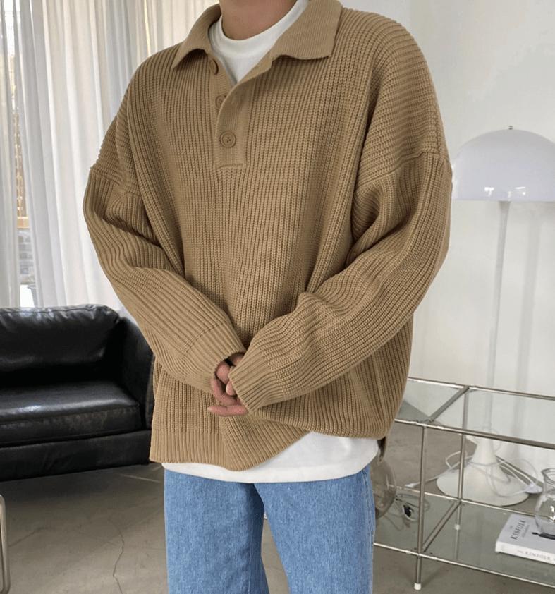 RT No. 4146 KNITTED BUTTON-UP SHIRT SWEATER Product Image