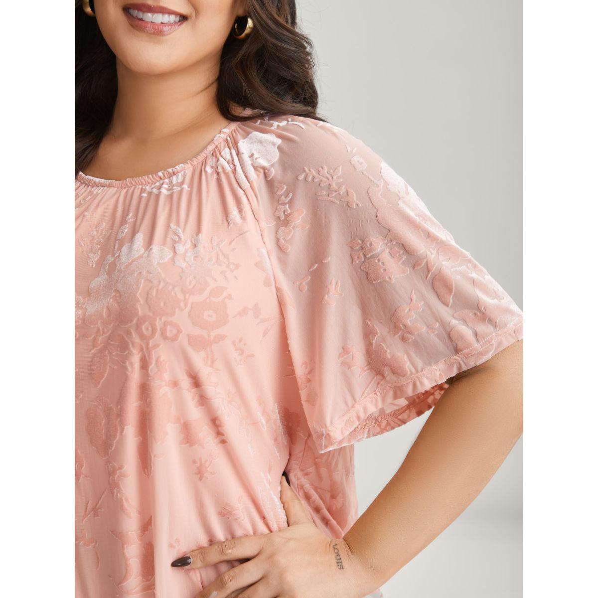 Plus Size Textured Stretchy Sheer Crew Neck T-Shirt Crepe Women Texture Round Neck Loose Everyday-Elegant T-shirts BloomChic 18-20/2X Product Image