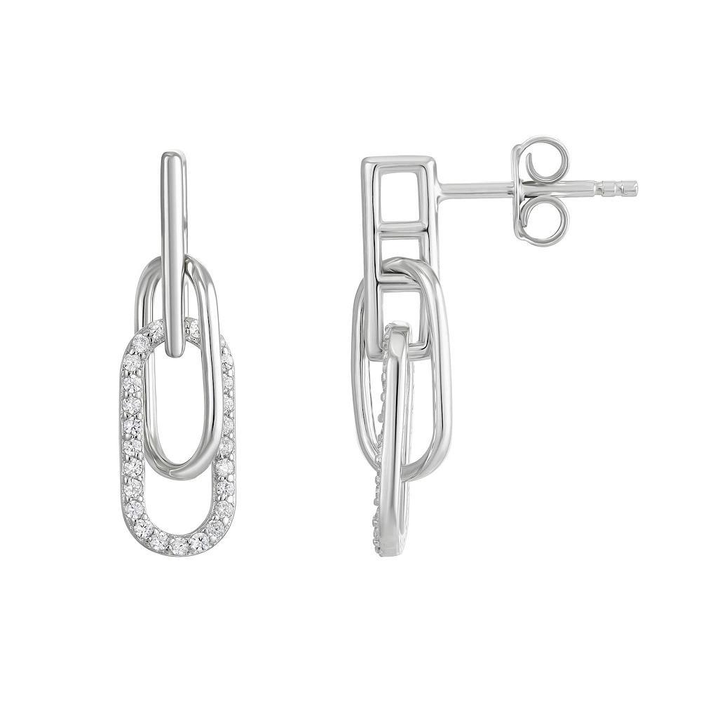 Argento Forte Sterling Silver Cubic Zirconia Paperclip Link Drop Earrings, Women's Product Image