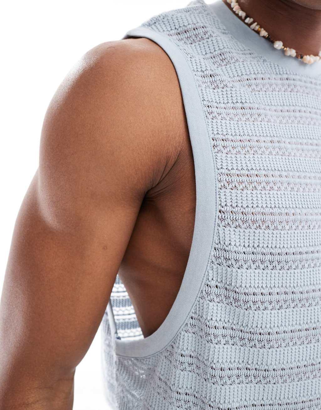 ASOS DESIGN relaxed tank top in blue fabric Product Image
