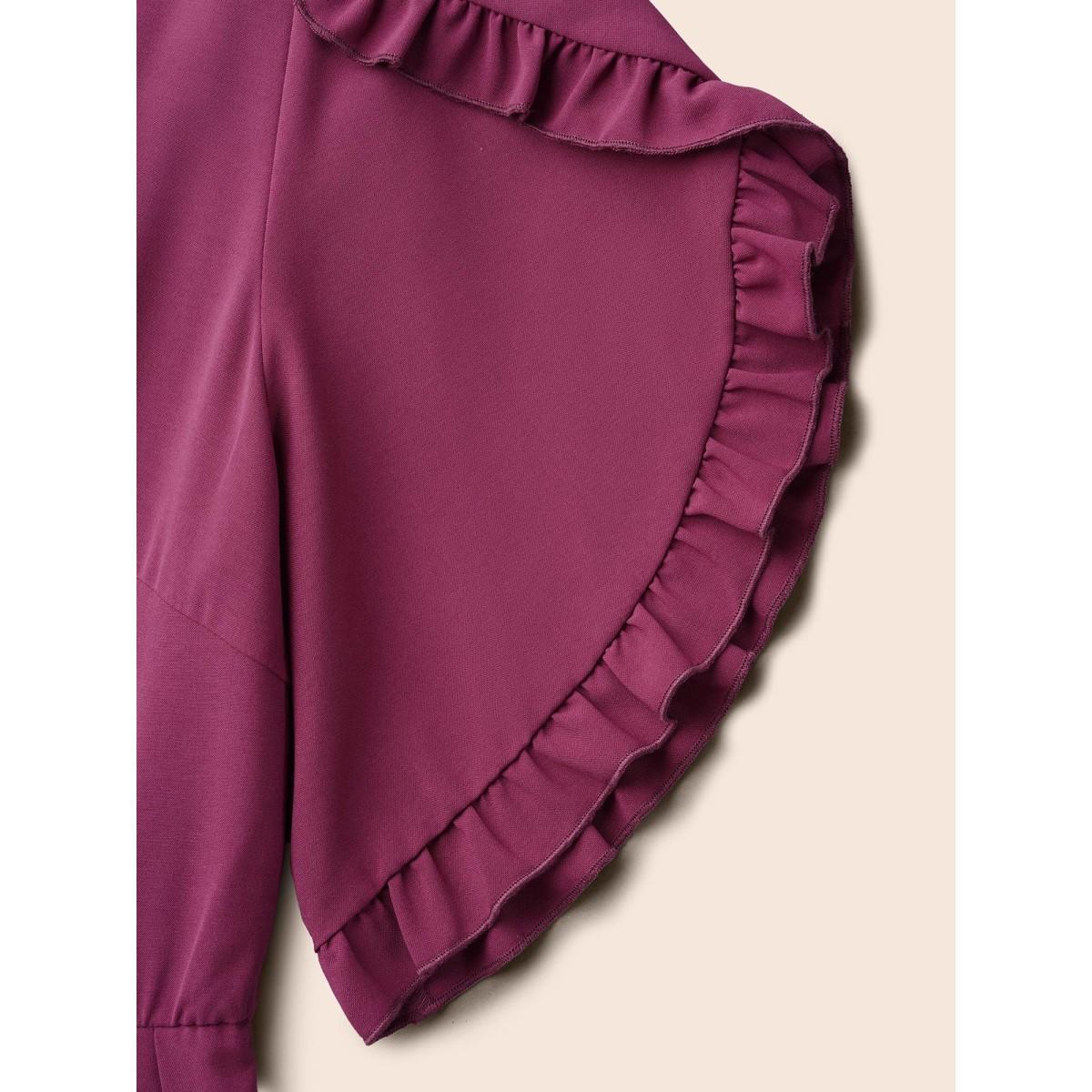 Plus Size Petal Sleeve Ruffled Waist-Cinched Midi Dress Deeppurplered Women Elegant Frill Trim V-neck Half Sleeve Curvy BloomChic 10/M Product Image