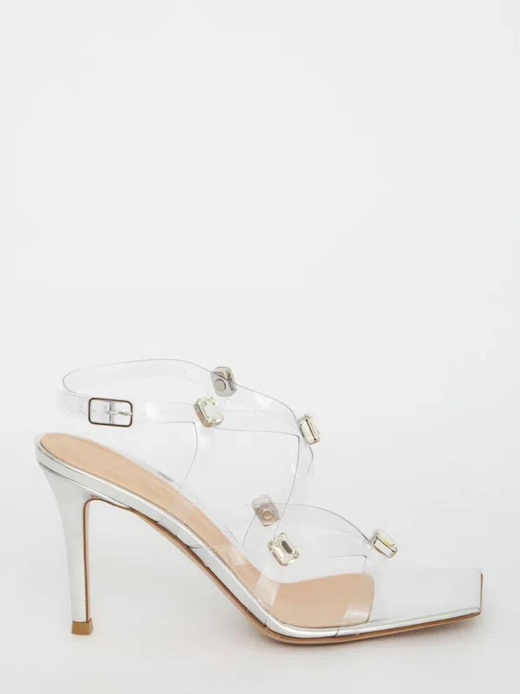 GIANVITO ROSSI Crystal Set Transparent Strap Slingback Sandal In White Product Image