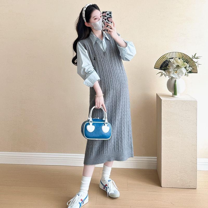 Maternity Long-Sleeve Plain Shirt Product Image