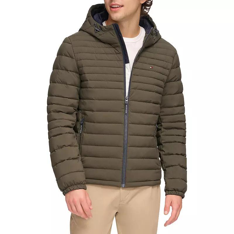 Men's Tommy Hilfiger Stretchy Hooded Puffer Jacket, Size: XL, Black Product Image