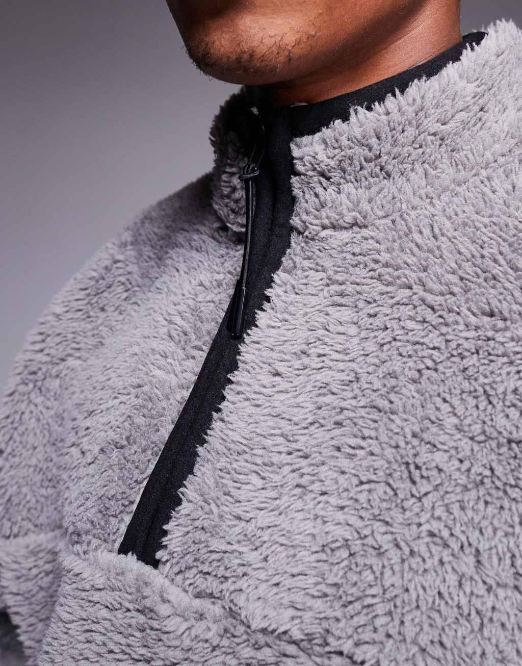 ASOS DESIGN boxy oversized half zip borg sweatshirt in gray Product Image
