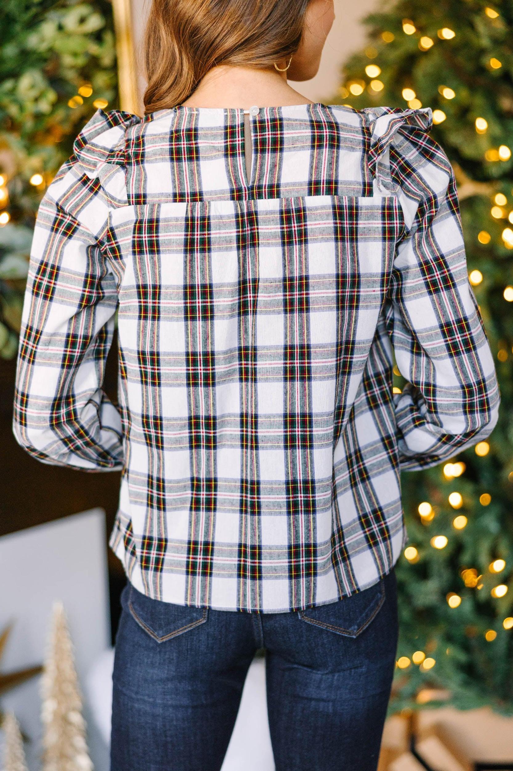 Such A Gift White Plaid Ruffled Blouse Female Product Image