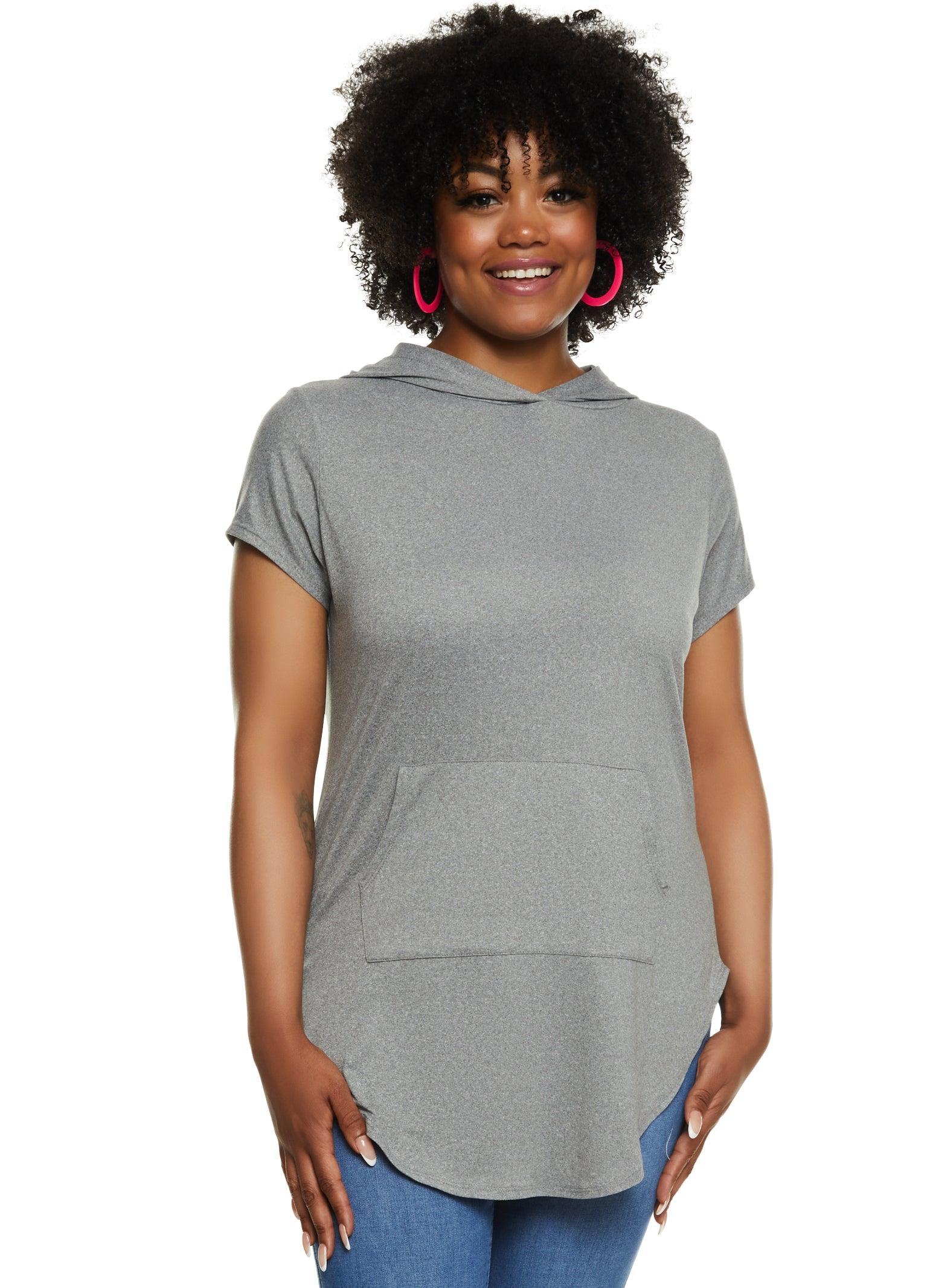 Womens Plus Size Kangaroo Pocket Short Sleeve Hooded Tee Product Image