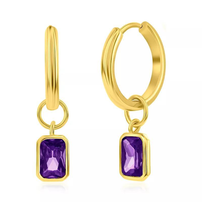 Argento Bella Gold Tone Sterling Silver Cubic Zirconia Birthstone Drop Hoop Earrings, Women's, February Product Image