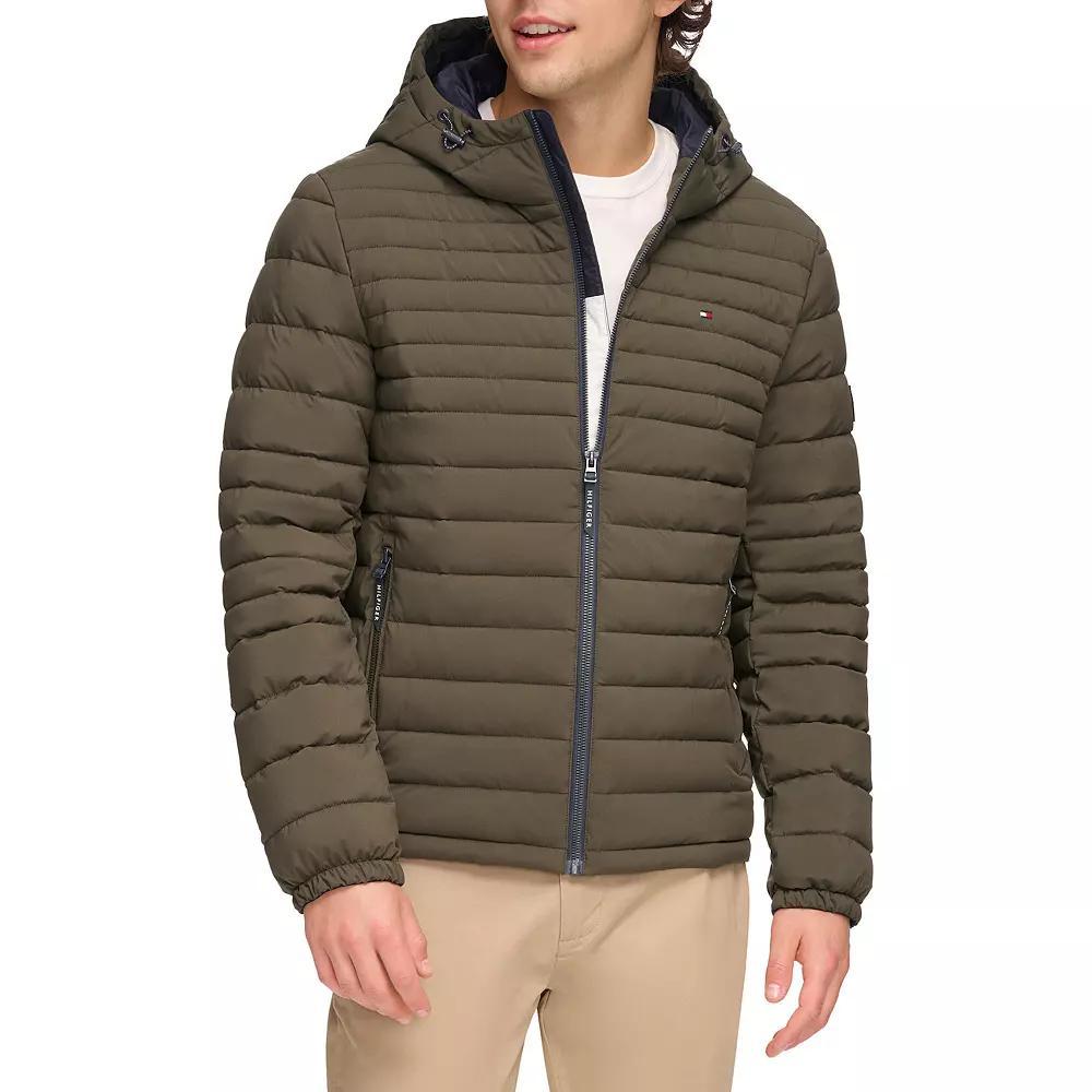 Men's Tommy Hilfiger Stretchy Hooded Puffer Jacket, Size: XL, Black Product Image