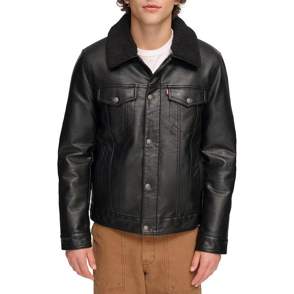 Men's Levi's® Faux Leather Sherpa Collar Trucker Jacket, Size: Large, Black Product Image