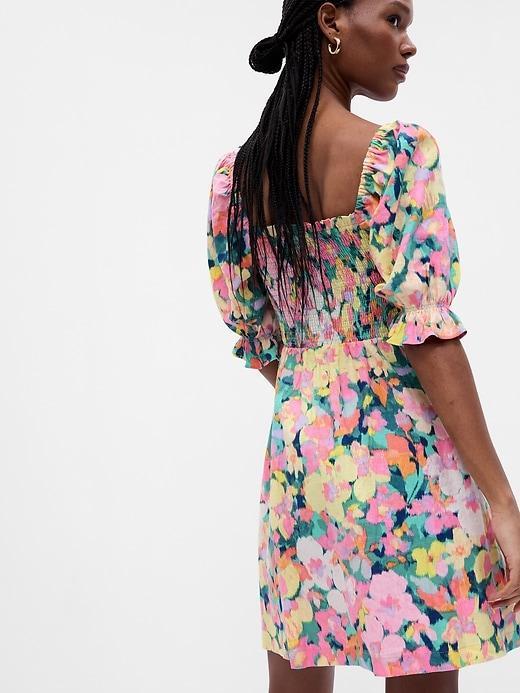 Puff Sleeve Linen-Blend Floral Mini Dress Product Image