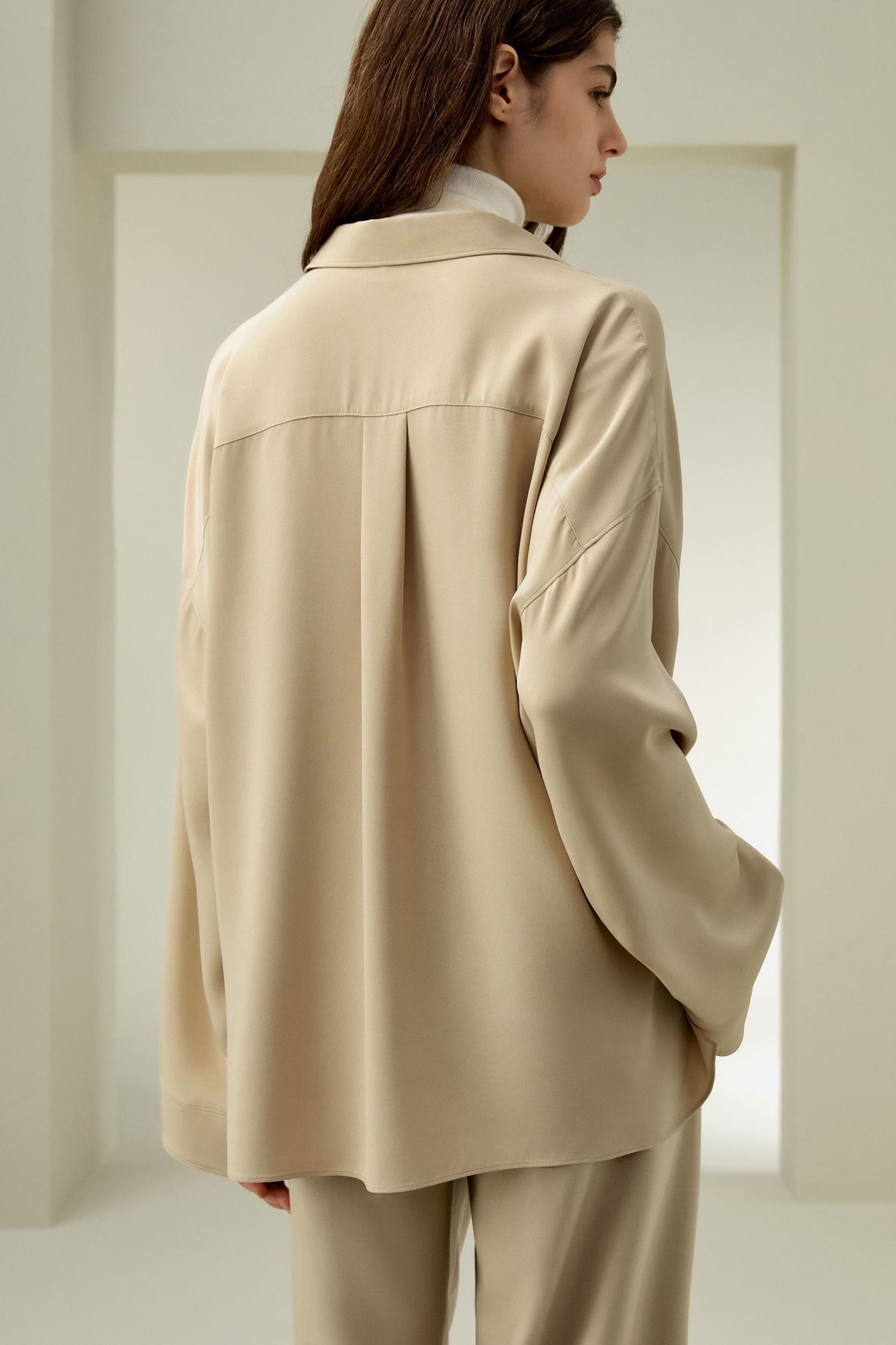 Relaxed Fit Drape Oversized Silk Shirt Product Image