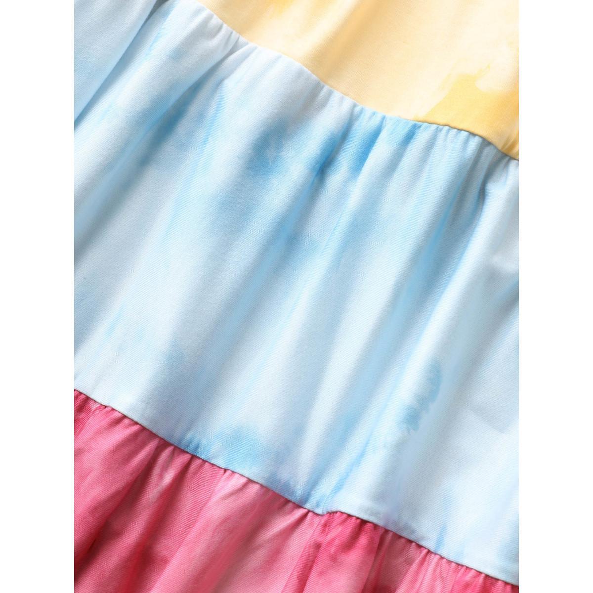 Plus Size Tie Dye Contrast Ruffle Layered Hem Dress Multicolor Women Casual Gathered Non Sleeveless Curvy Midi Dress BloomChic 18-20/2X Product Image
