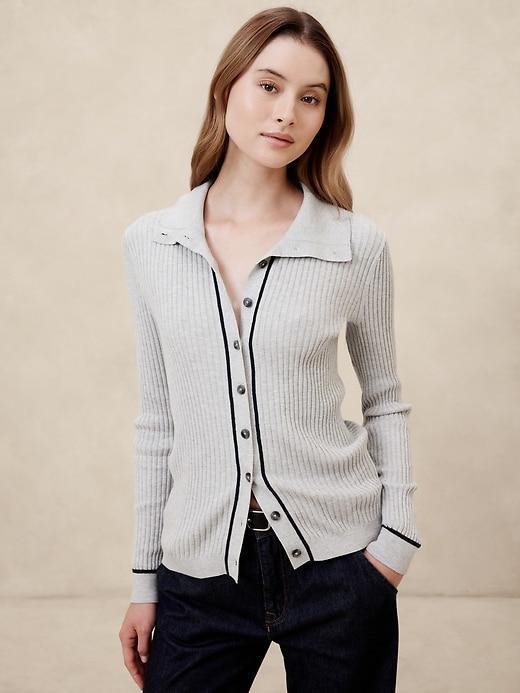 Contrast-Trim Polo Cardigan Product Image