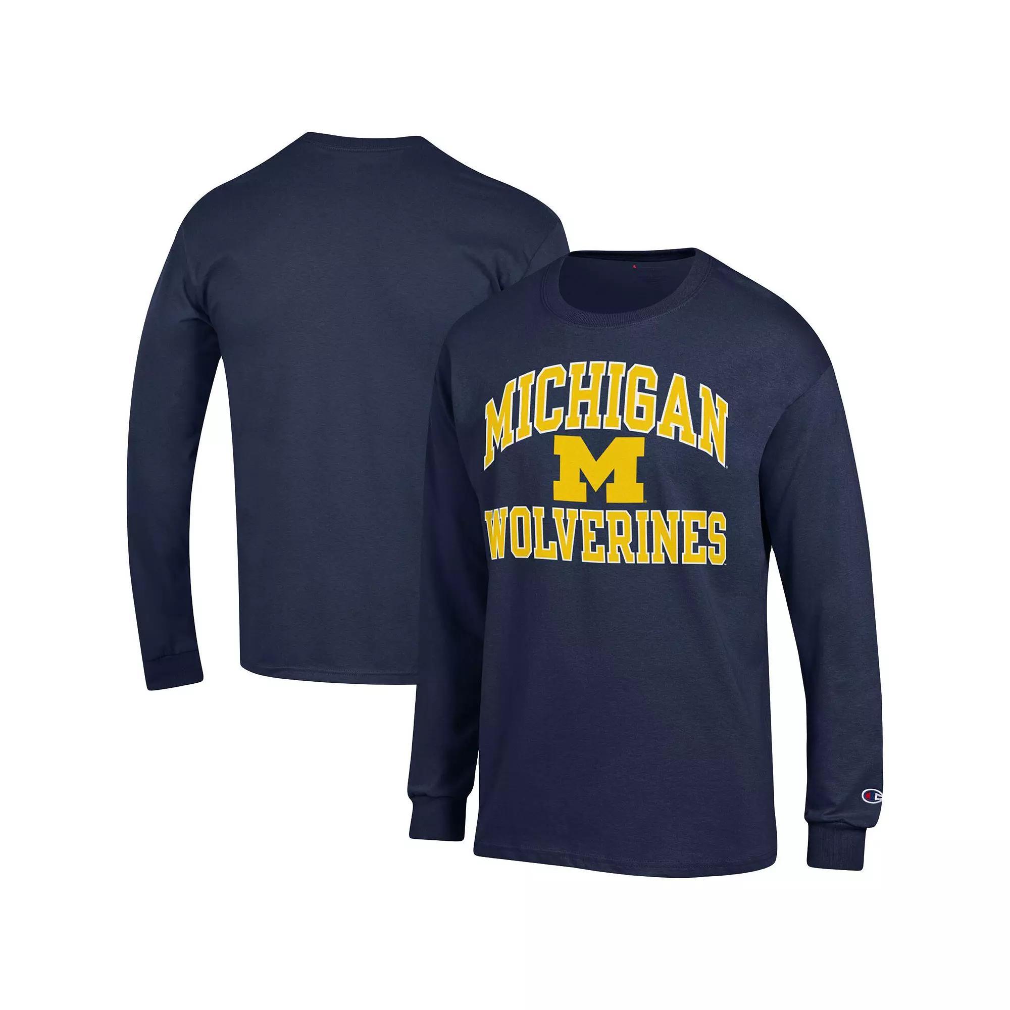 Mens Champion Michigan Wolverines High Motor Long Sleeve T-Shirt Blue Product Image