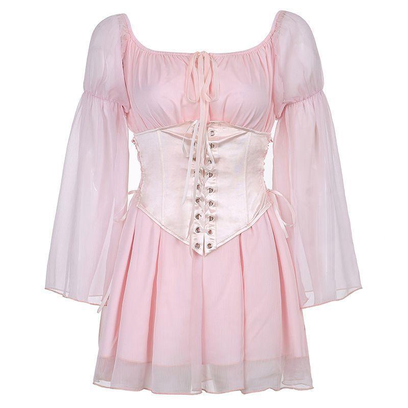 Bell-Sleeve Mini Dress / Corset Belt Product Image
