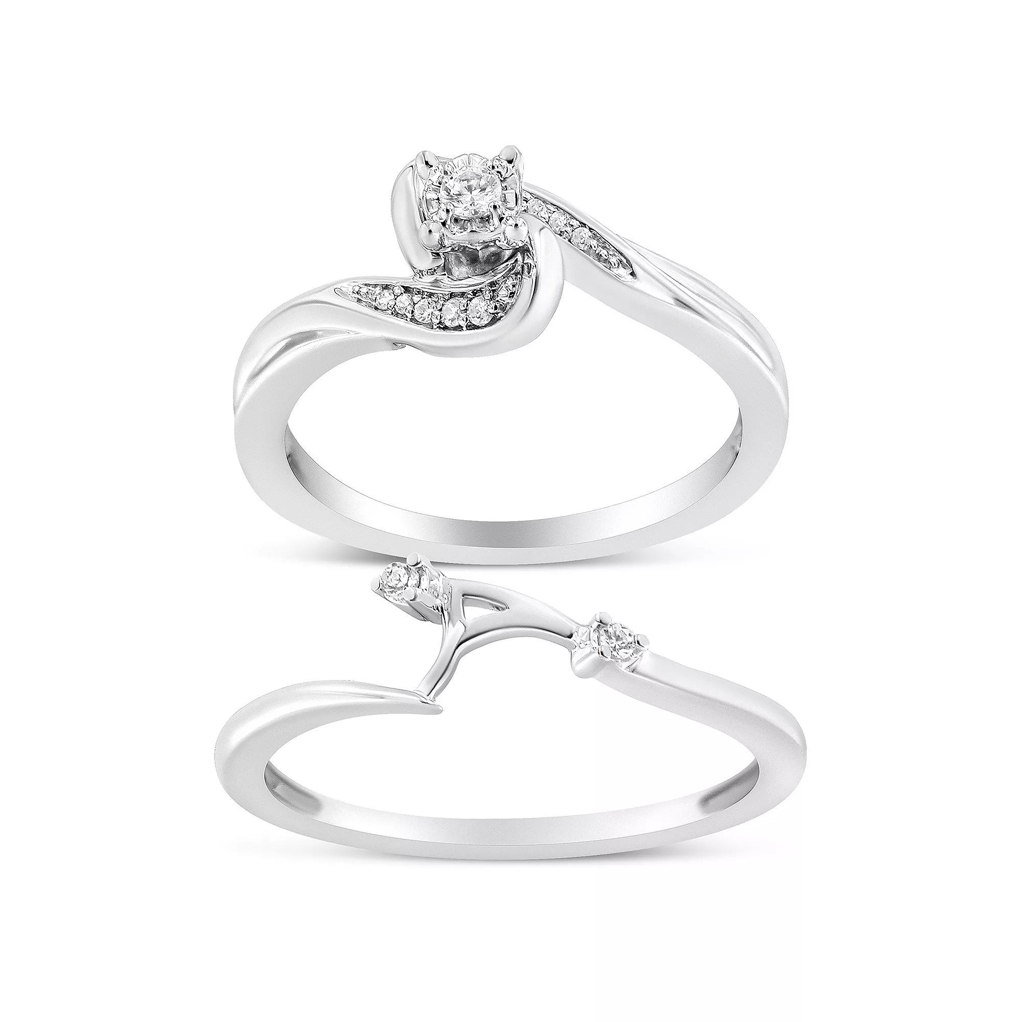 Haus of Brilliance Sterling Silver 1/10 Carat T.W. Diamond Swirl & Bypass Engagement Ring Set, Womens Product Image
