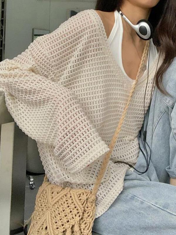Cutout V Neck Loose Long Sleeve Knit Product Image