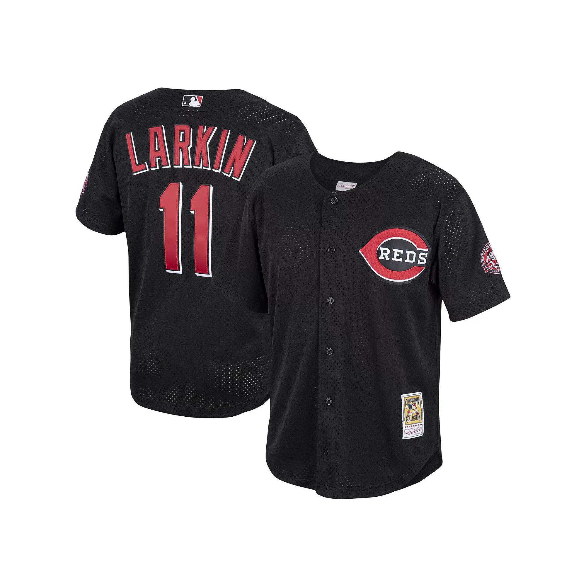 Men's Mitchell & Ness Barry Larkin Black Cincinnati Reds Cooperstown Collection Mesh Batting Practice Button-Up Jersey, Size: Medium, Red Black Product Image