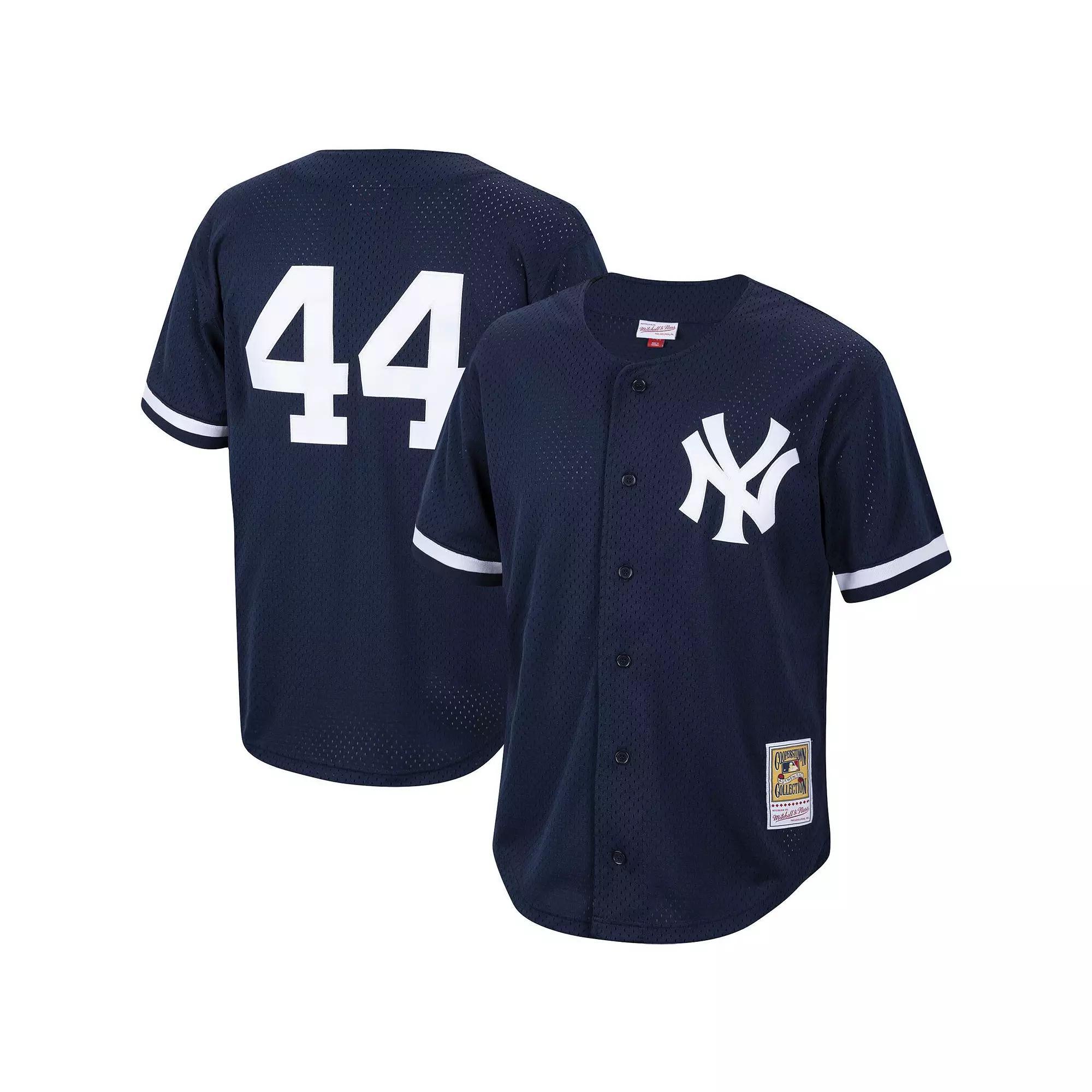 Men's Mitchell & Ness Reggie Jackson Navy New York Yankees Cooperstown Collection Mesh Batting Practice Button-Up Jersey, Size: Large, Blue Product Image