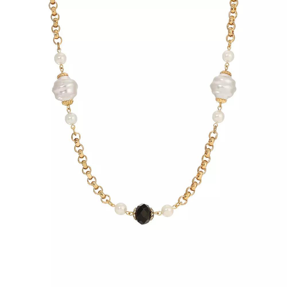 1928 Gold Tone Faux Pearl Black Bead Necklace, Womens Product Image