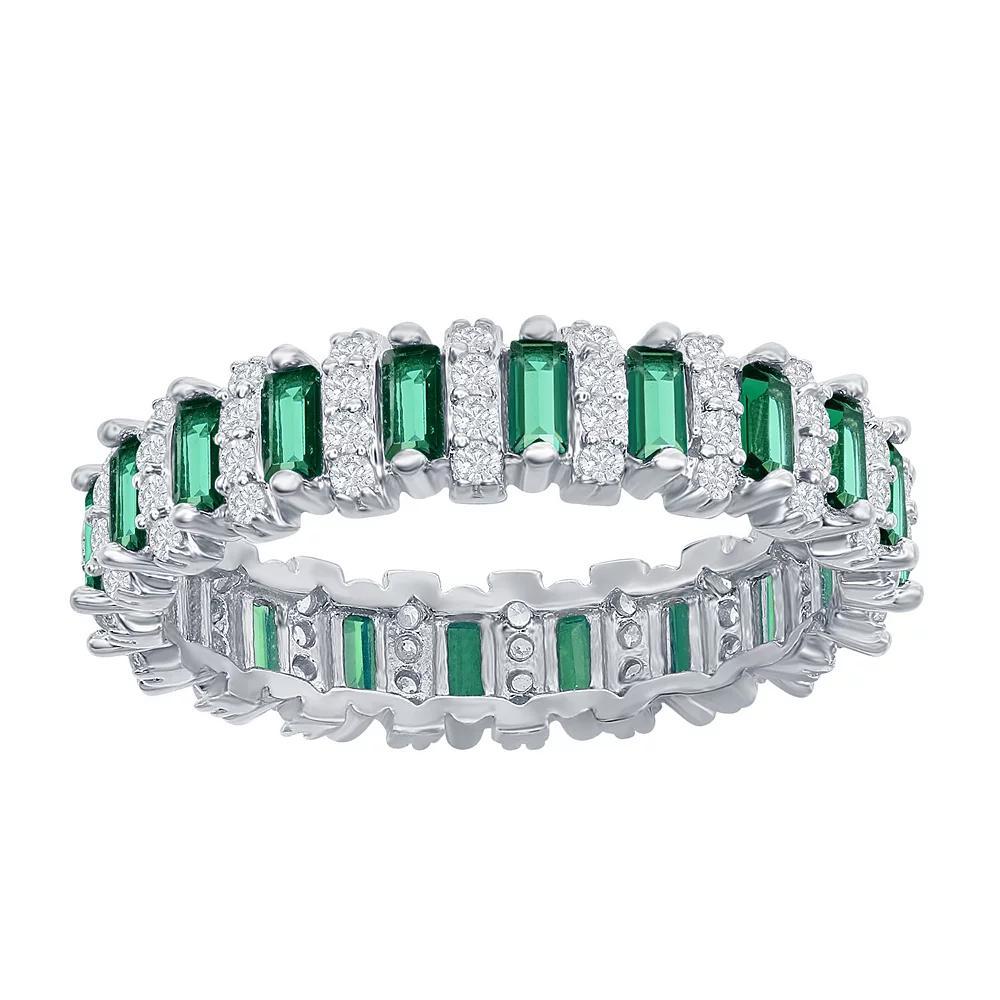 Sterling Silver Green & White Cubic Zirconia Baguette Ring, Women's, Size: 8 Product Image