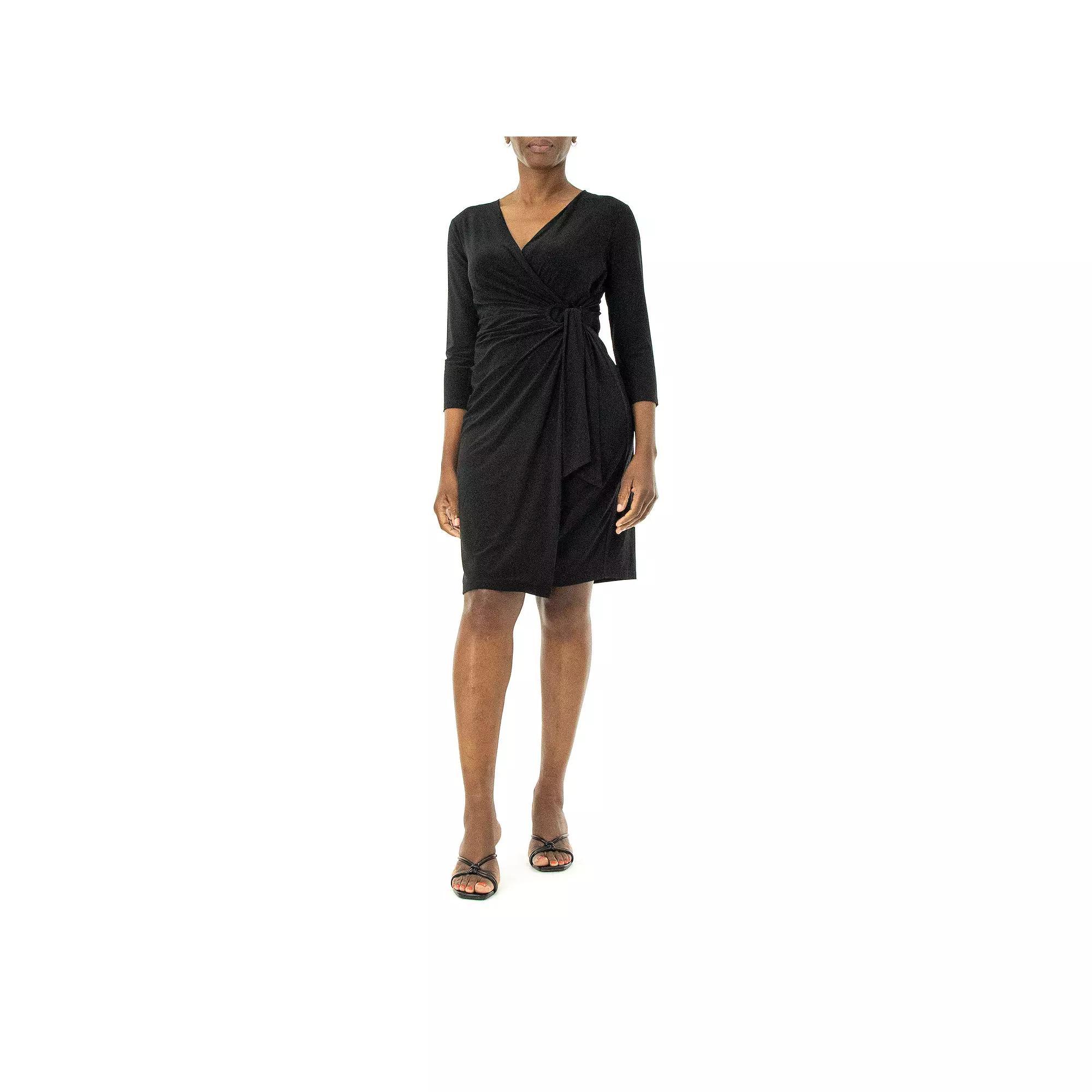 Women's Nina Leonard Faux-Wrap Dress, Size: Small, Black Product Image