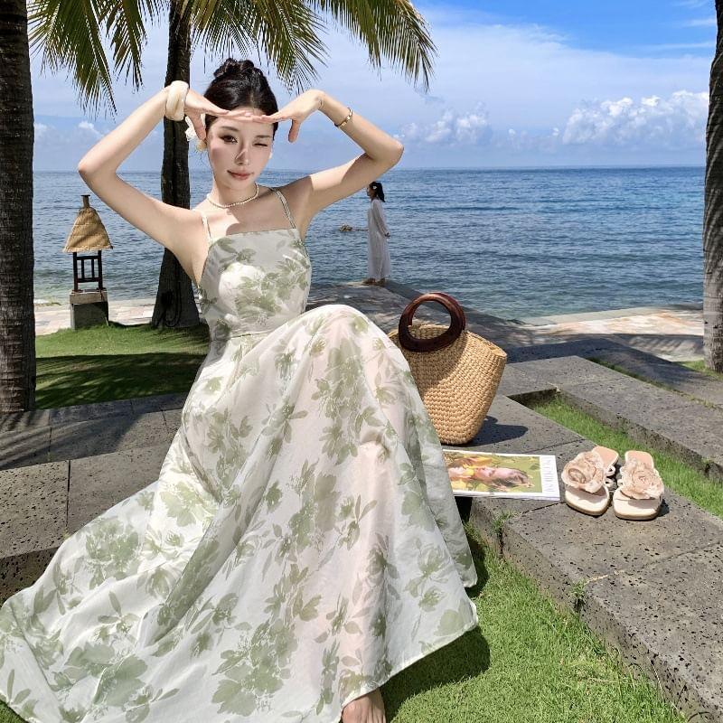 Spaghetti Strap Tie-Dyed Midi Sundress Product Image