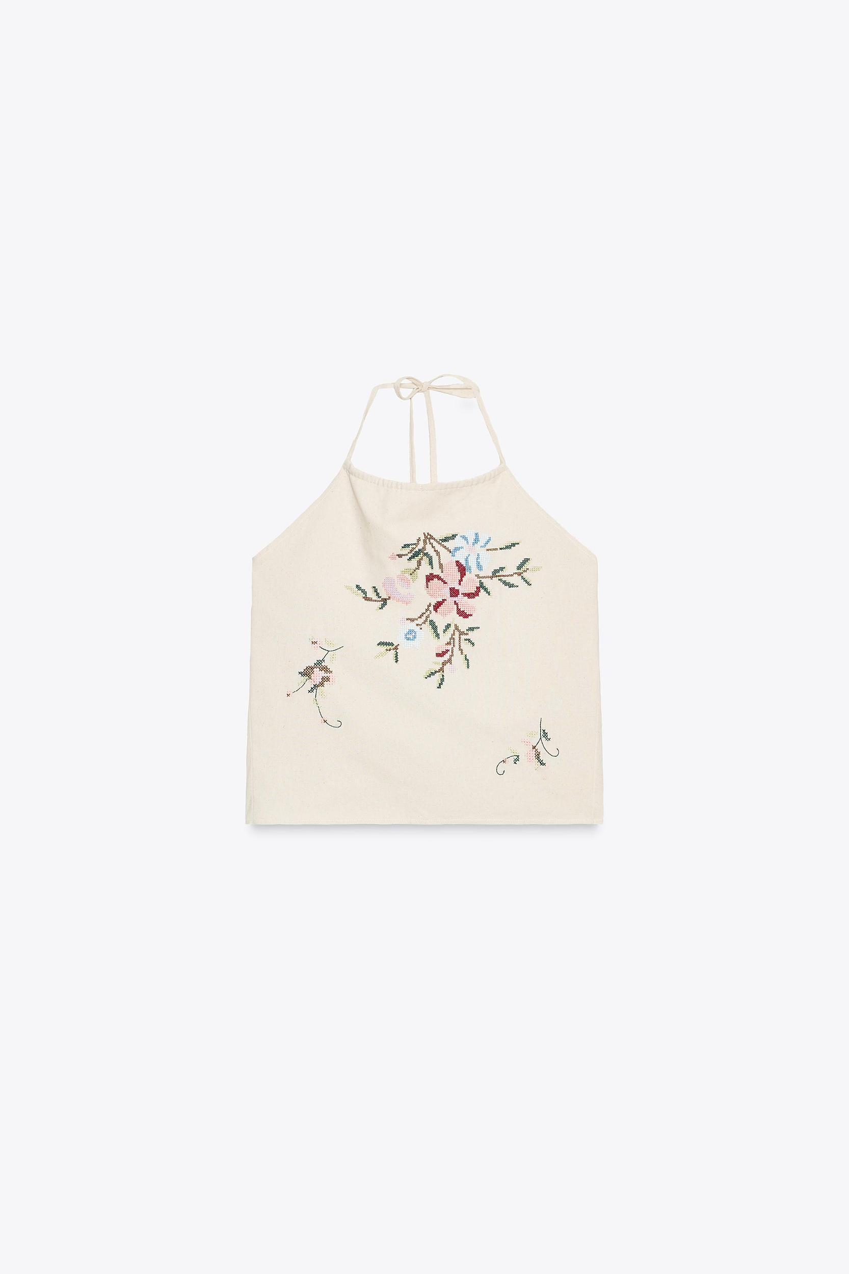 FLORAL EMBROIDERED HALTER TOP Product Image