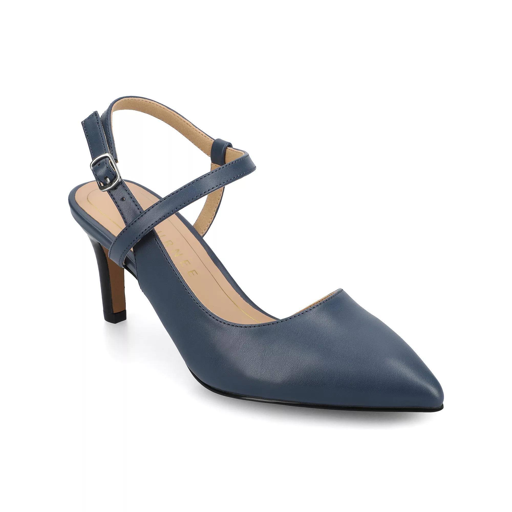 Journee Womens Crossover Ankle Strap Pointed Toe Pumps Blue Product Image