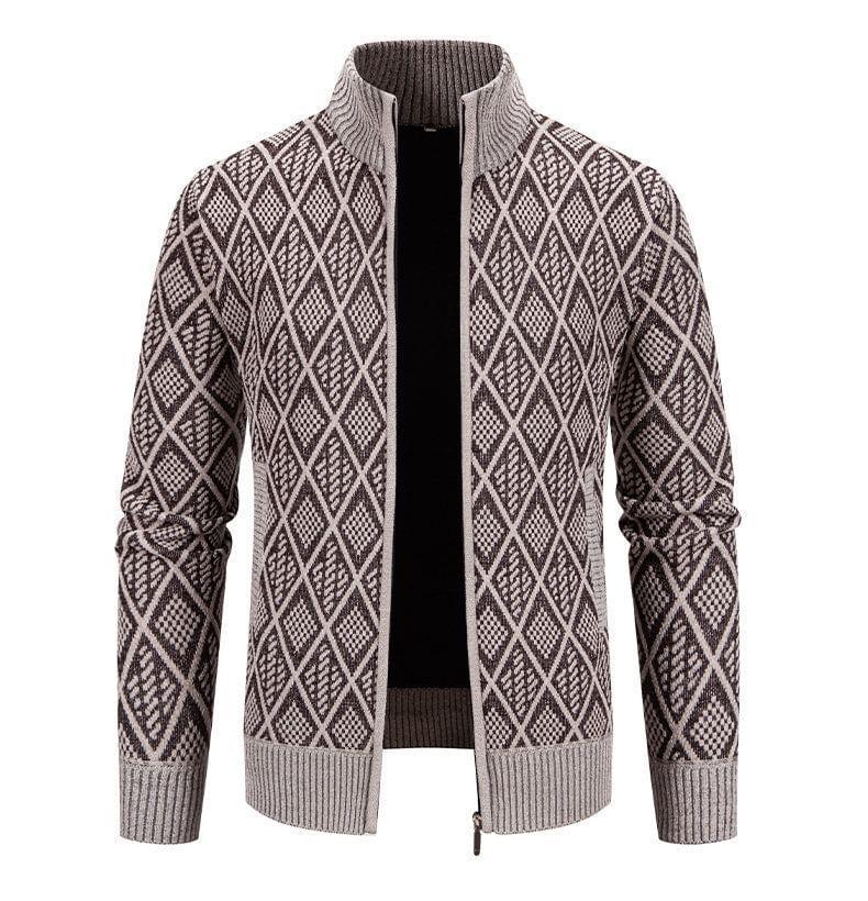 High Neck Jacquard Zip-Up Cardigan Product Image