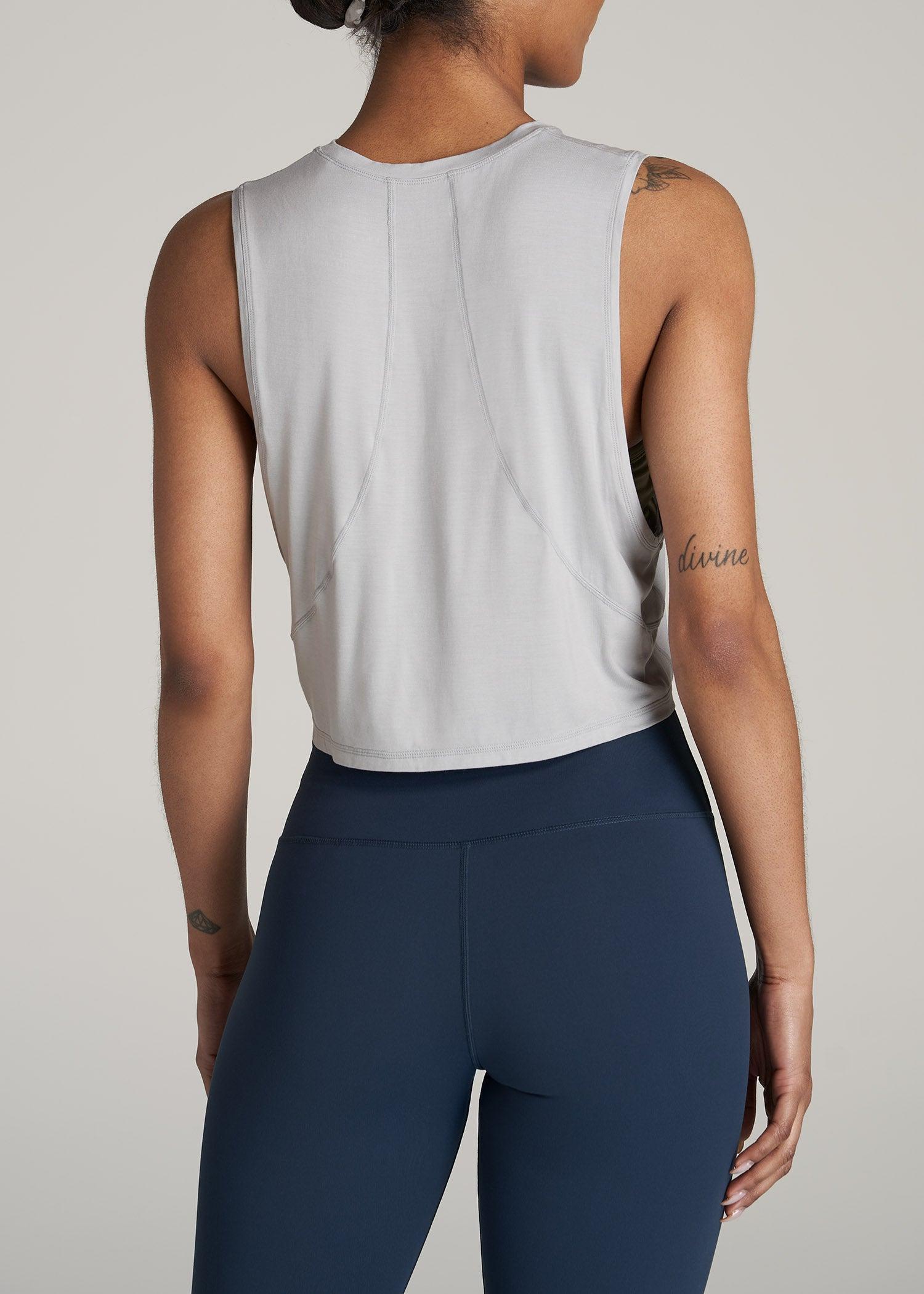 Athletic Cropped Muscle Tank Top for Tall Women in Silver Product Image
