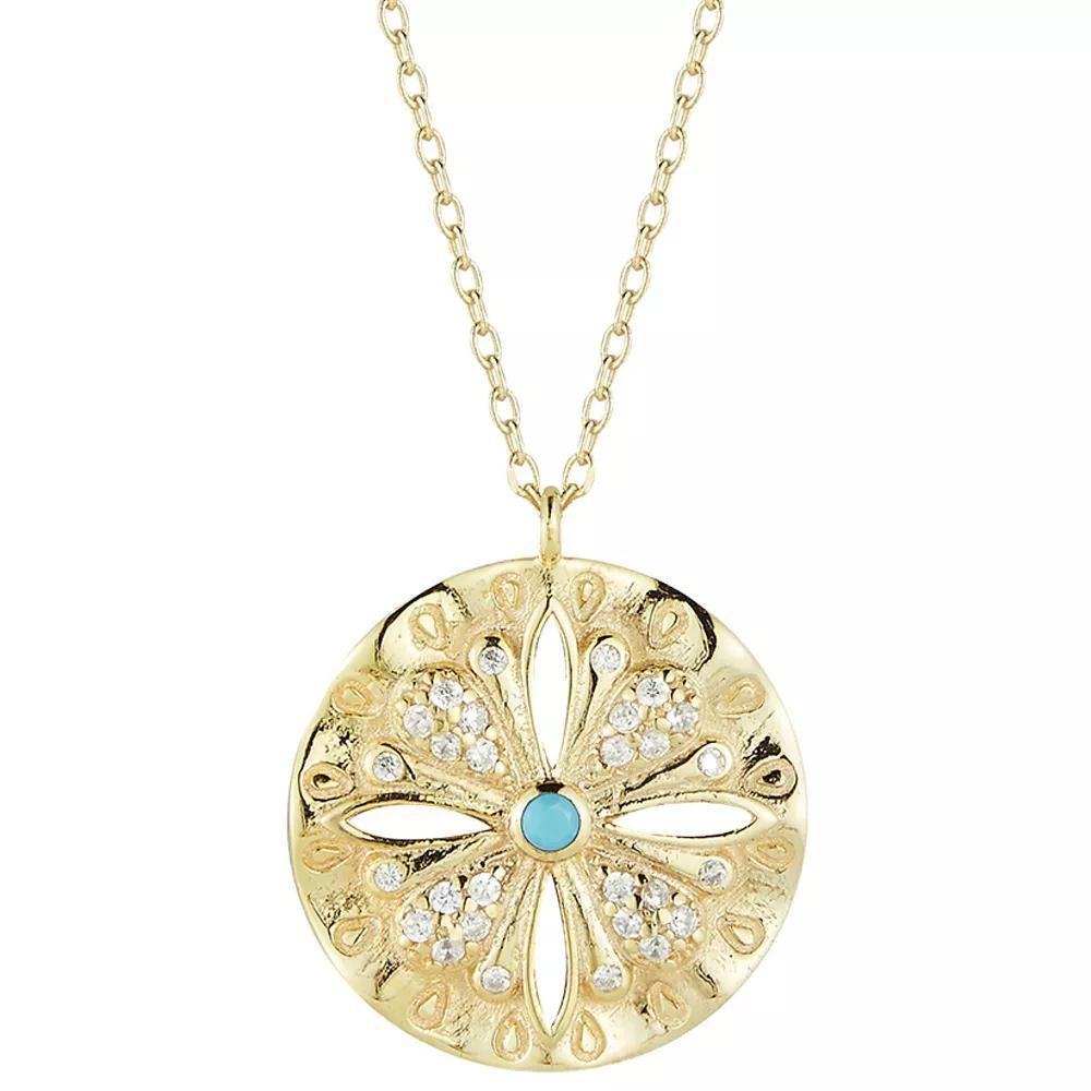 Sunkissed Sterling 14k Gold Over Cubic Zirconia & Turquoise Floral Necklace, Womens Yellow Gold Tone Product Image